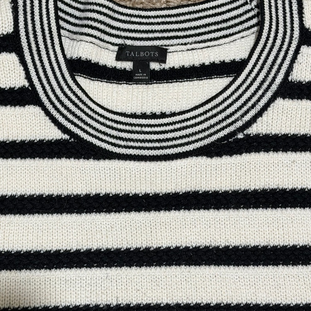 Talbots Sleeveless Top Black & White Stripes Size Large Cotton Blend Knit - Picture 2 of 6